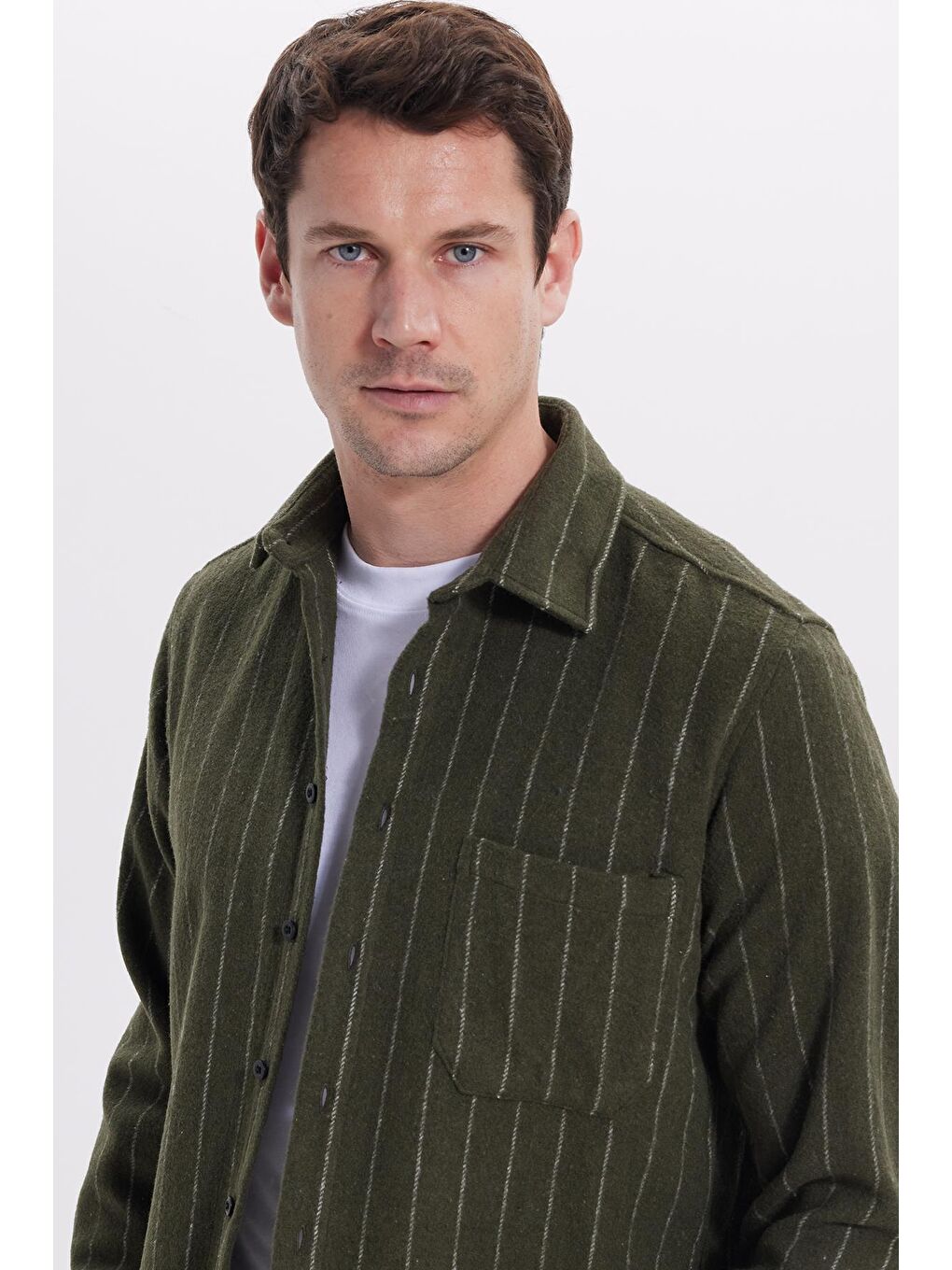 Karışık Erkek Regular Fit Klasik Kesim Çizgili Çift Cep Kapaklı Oduncu Gömlek-1