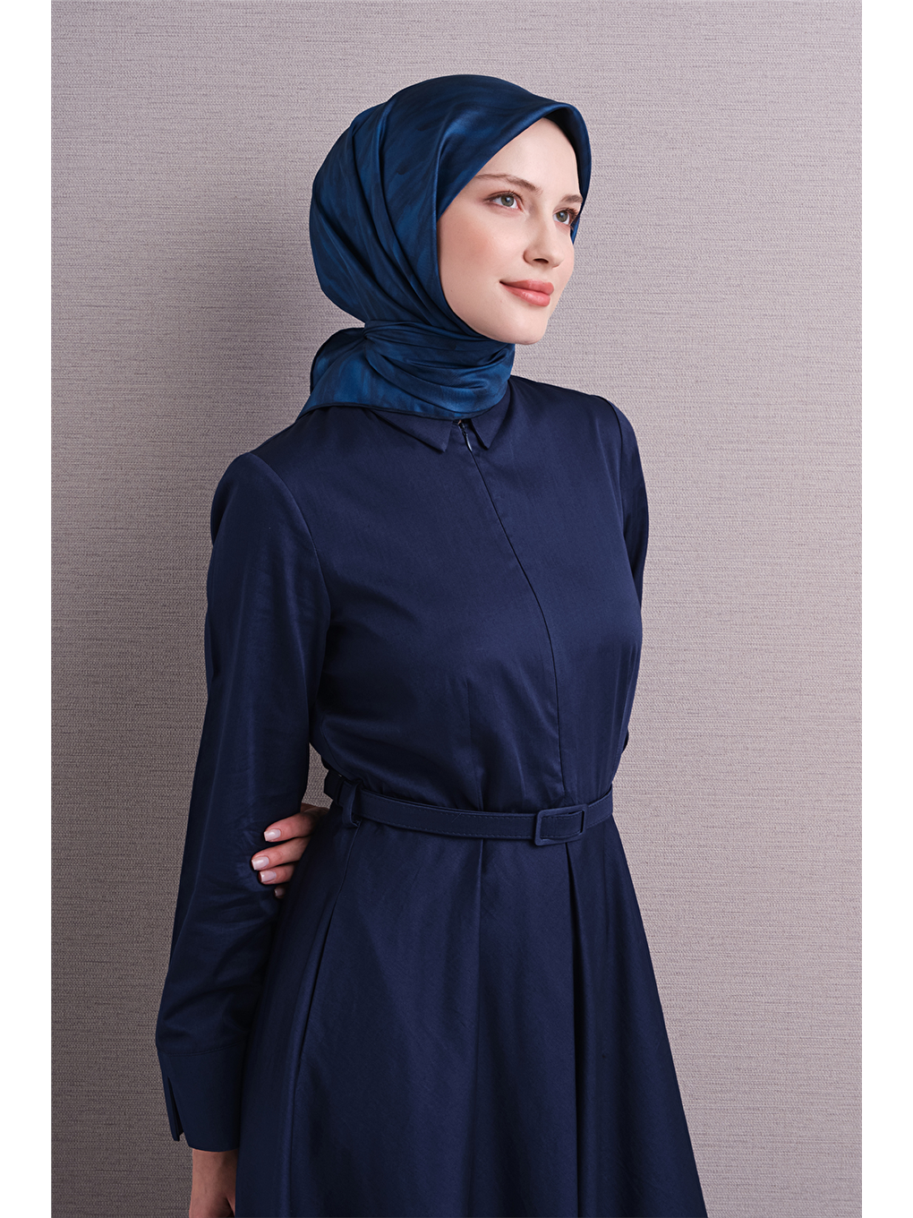 Lacivert Saf İpek Twill Eşarp 9630d 83-1