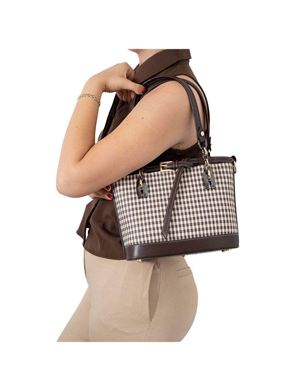 Kahverengi Kadın Omuz Çantası 1155-47371 SILVER POLO BAYAN ÇANTASI M191 KAHVE SARI-MAT KAHVE