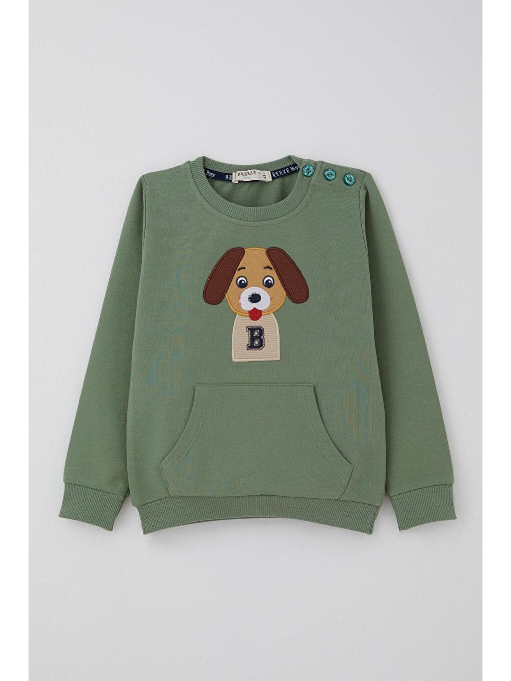 Erkek Bebek Eşofman Takımı Sevimli Köpekçik Nakışlı Kanguru Cepli Mint Yeşili (9 Ay-3 Yaş)-1