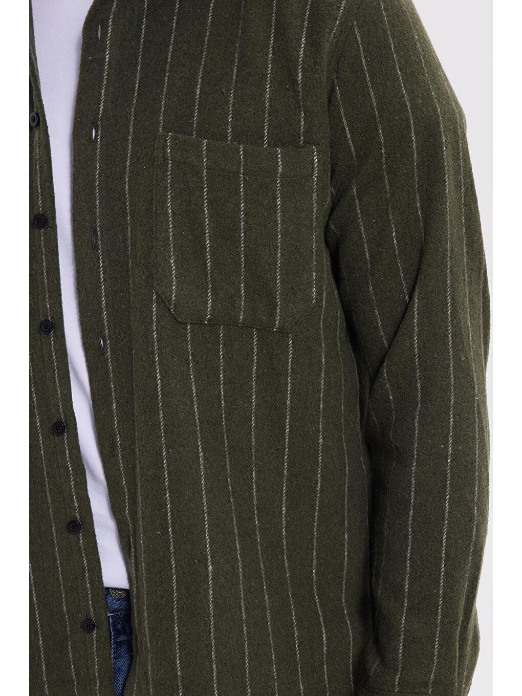 Karışık Erkek Regular Fit Klasik Kesim Çizgili Çift Cep Kapaklı Oduncu Gömlek-2