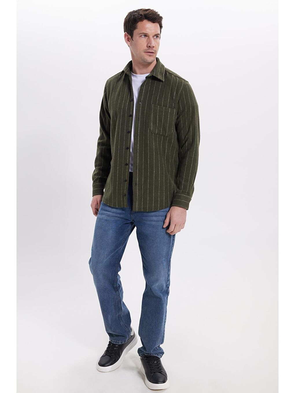 Karışık Erkek Regular Fit Klasik Kesim Çizgili Çift Cep Kapaklı Oduncu Gömlek-3