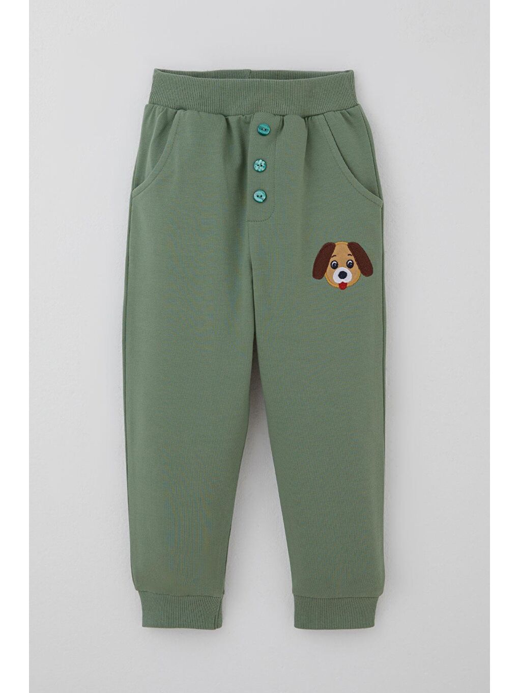 Erkek Bebek Eşofman Takımı Sevimli Köpekçik Nakışlı Kanguru Cepli Mint Yeşili (9 Ay-3 Yaş)-2