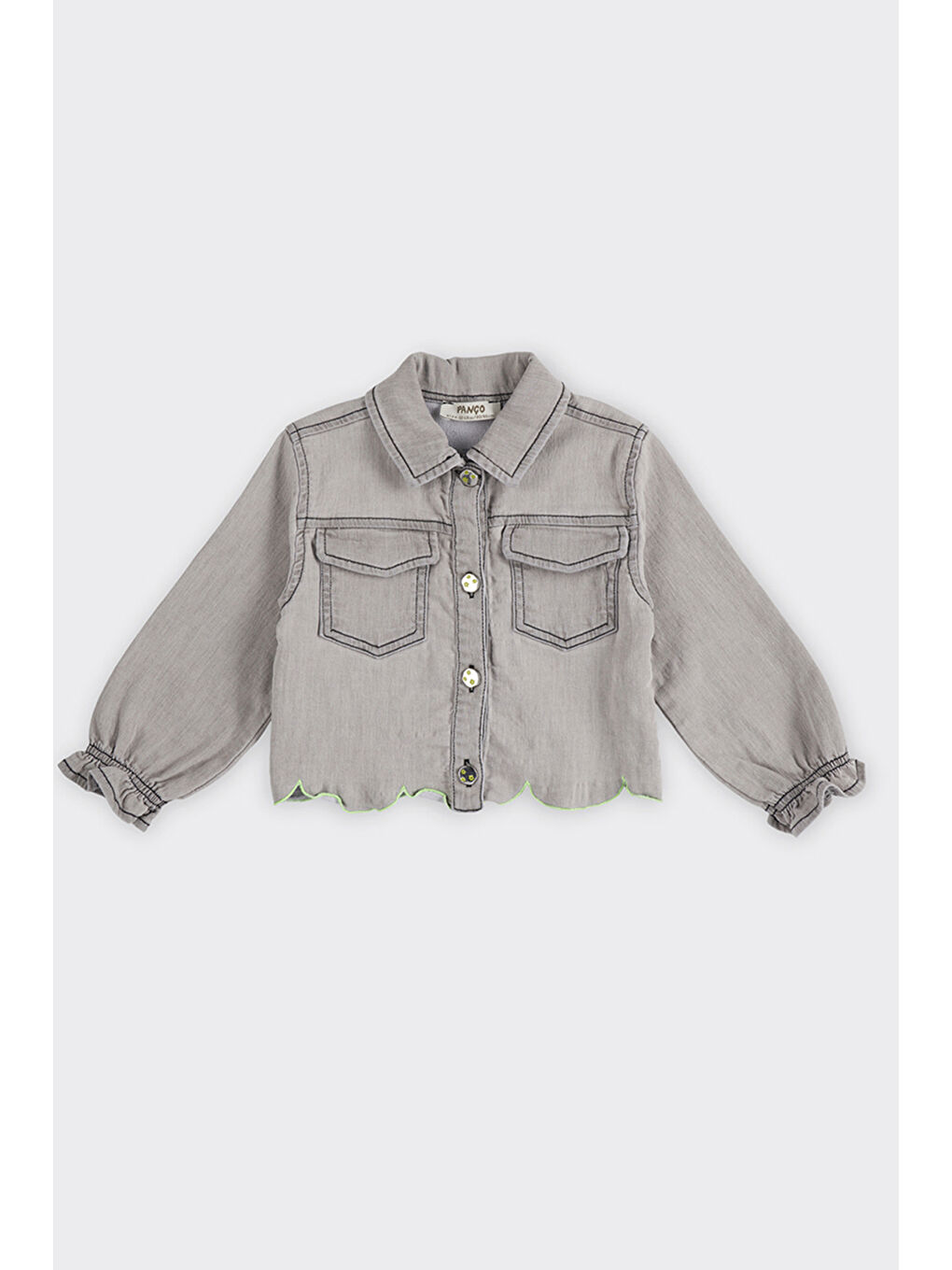 Kız Bebek Nakış Detaylı Gri Jean Ceket