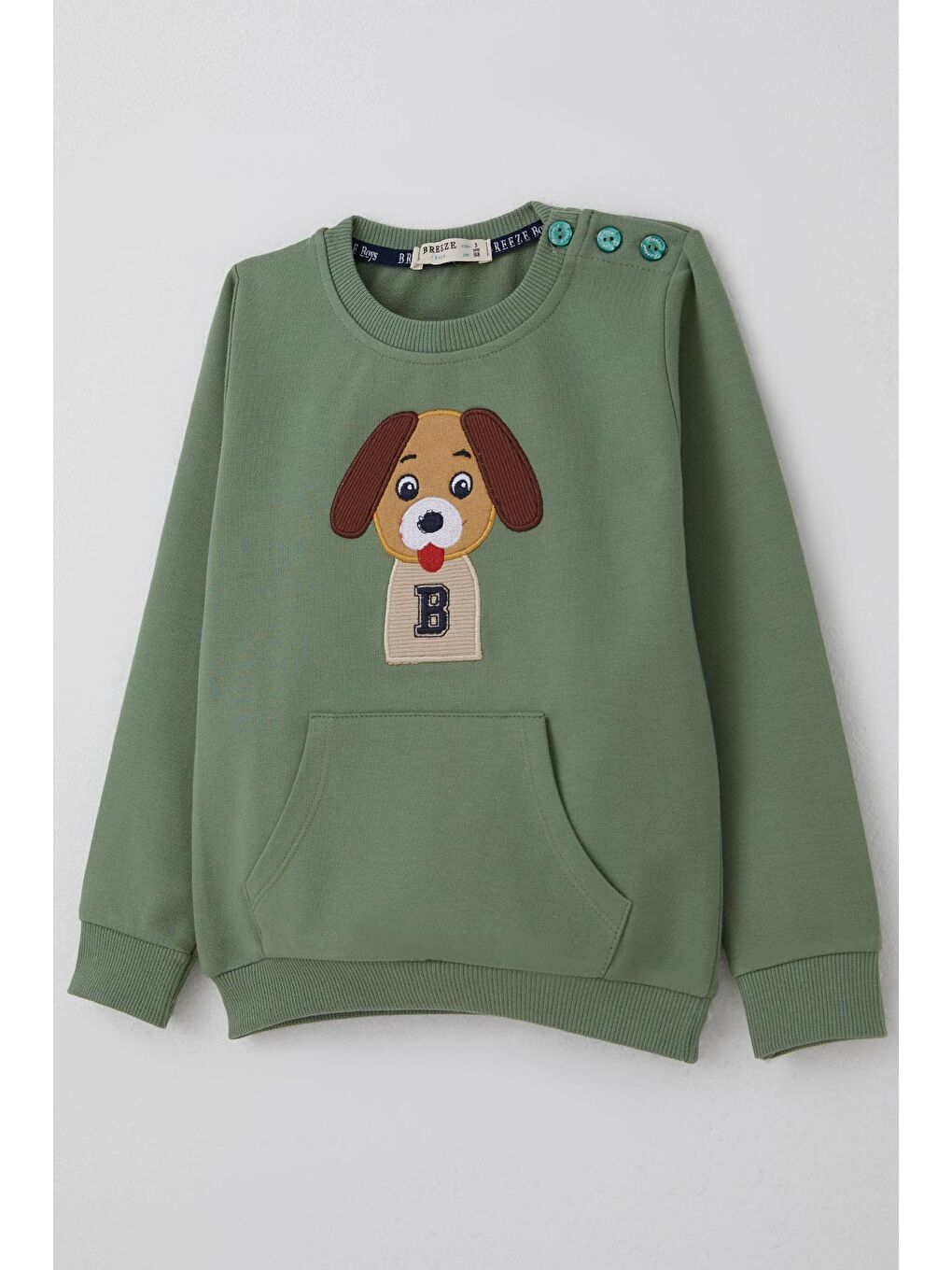 Erkek Bebek Eşofman Takımı Sevimli Köpekçik Nakışlı Kanguru Cepli Mint Yeşili (9 Ay-3 Yaş)-5