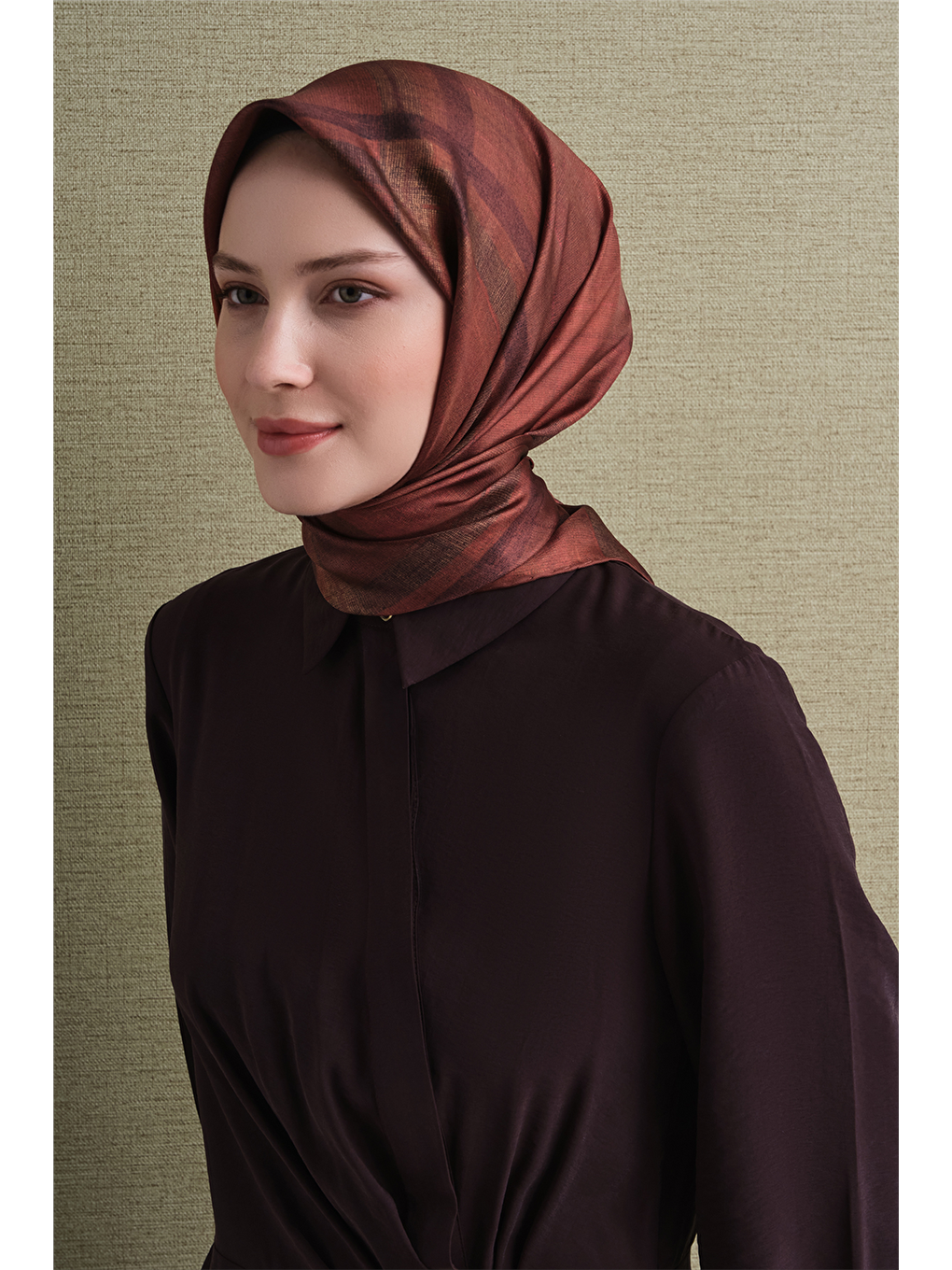Kahverengi Saf İpek Twill Eşarp 9618d 02-1