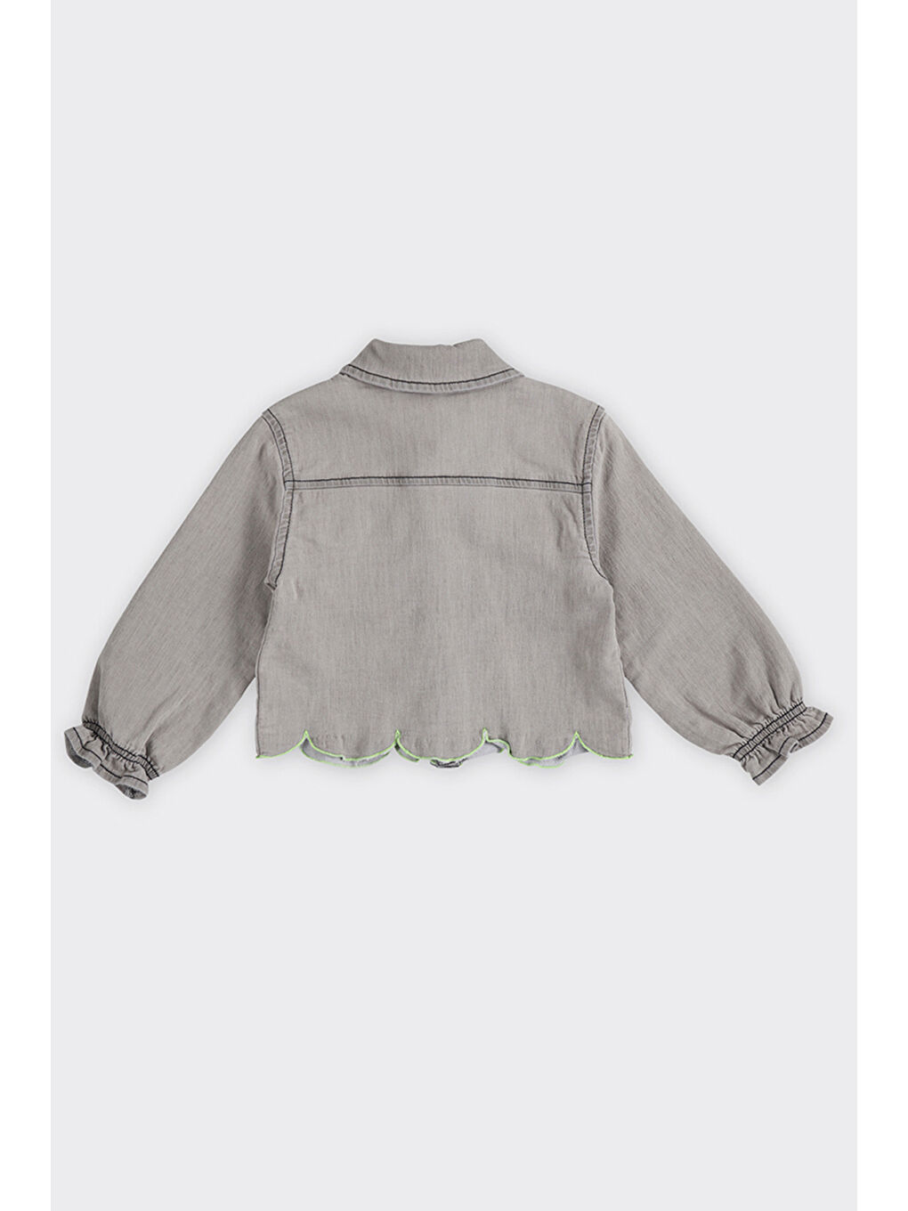 Kız Bebek Nakış Detaylı Gri Jean Ceket-1