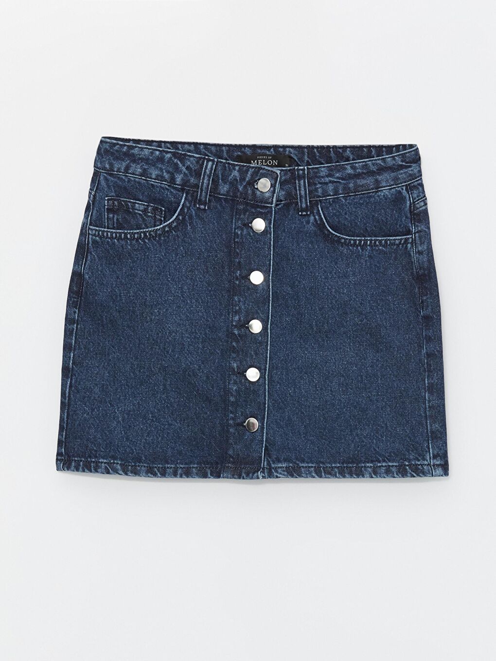 Pieces of Melon Mavi Önden DüğmeliYüksel Bel Mini Denim Etek - 6