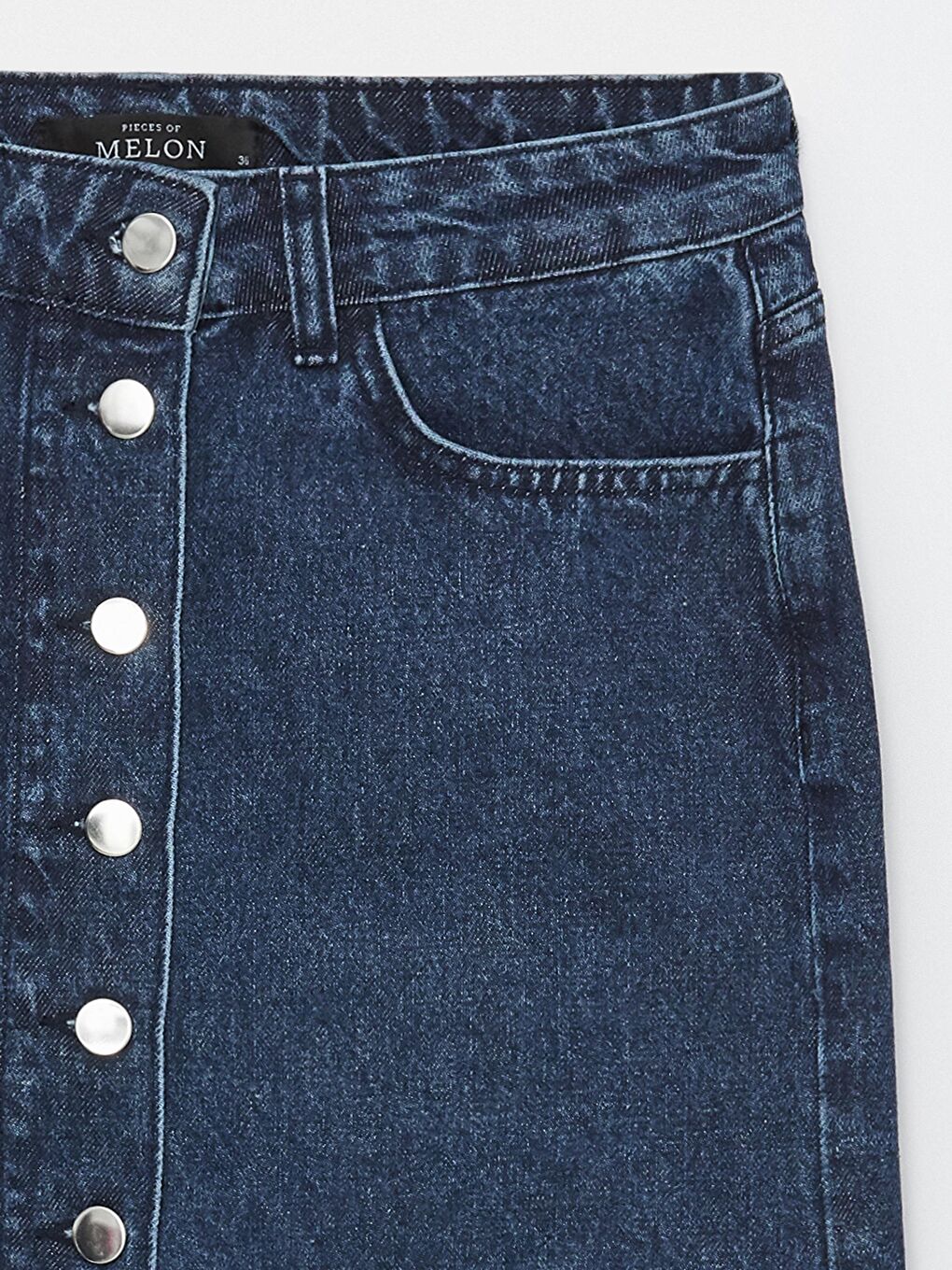 Pieces of Melon Mavi Önden DüğmeliYüksel Bel Mini Denim Etek - 7