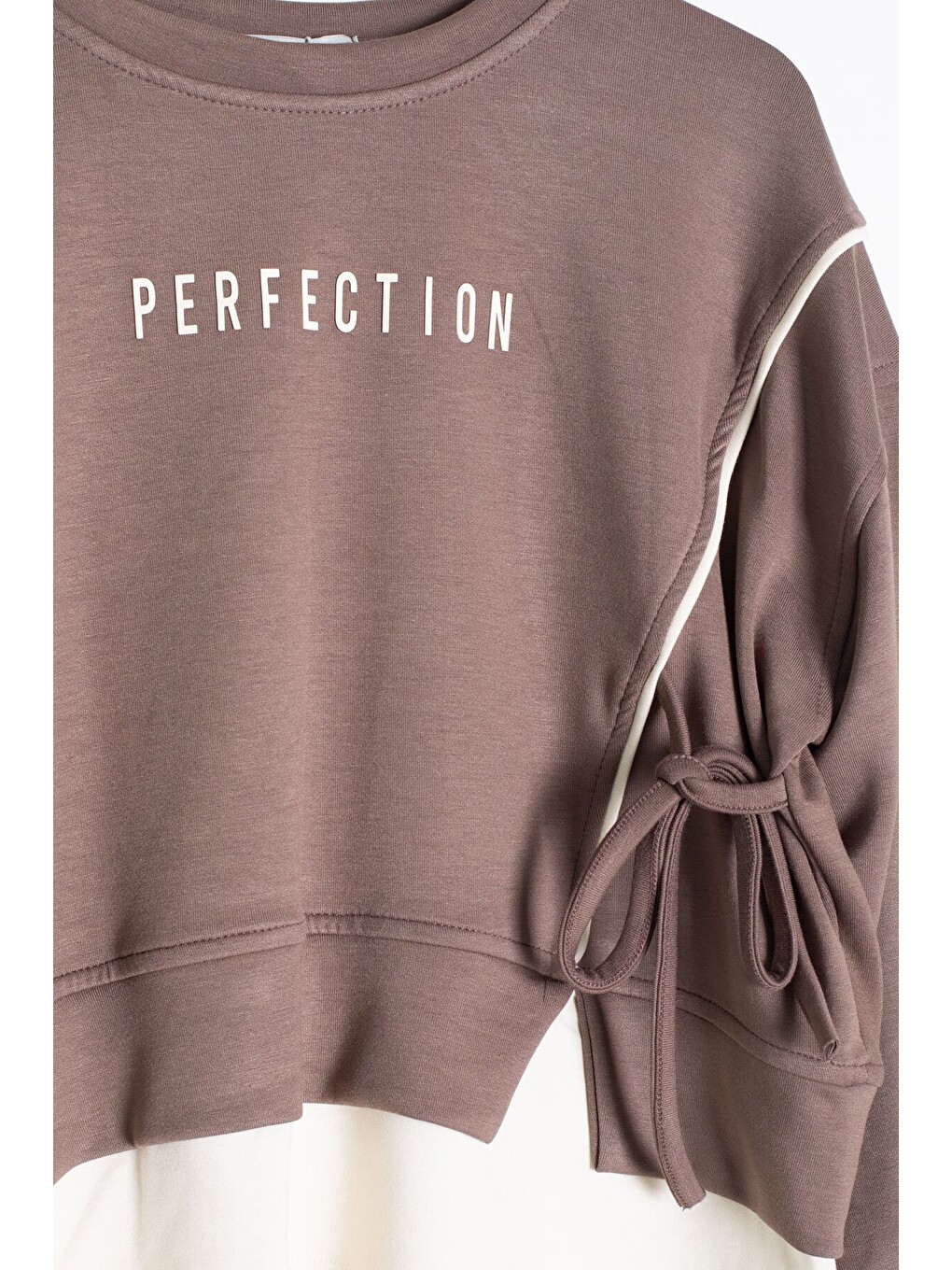 Kahverengi Kız Çocuk Garnili Sweatshirt Lastikli Paça Eşofmanlı 2li Alt Üst Takım 24767-4
