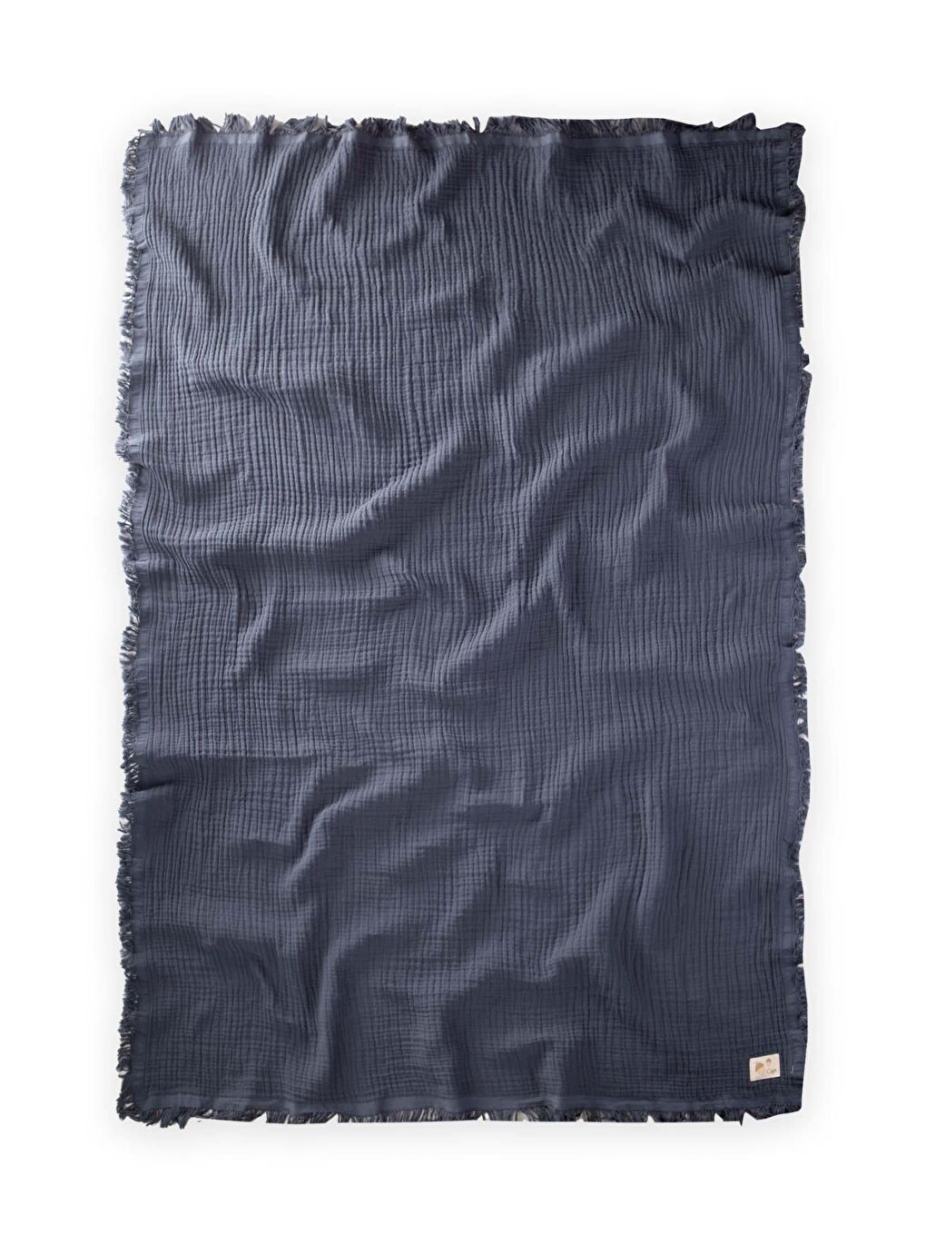 Dört Kat Püsküllü Organic Müslin Battaniye 80X120 Cm Antrasit-1