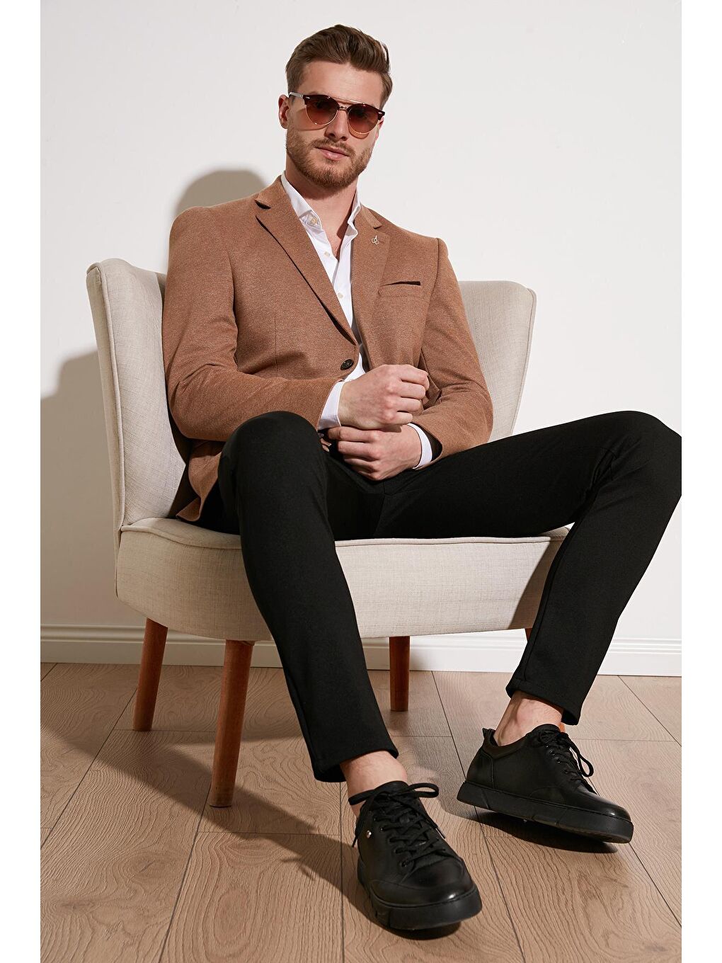 Kahverengi Slim Fit 6 Drop Çift Yırtmaçlı Blazer Erkek Ceket SAVUE