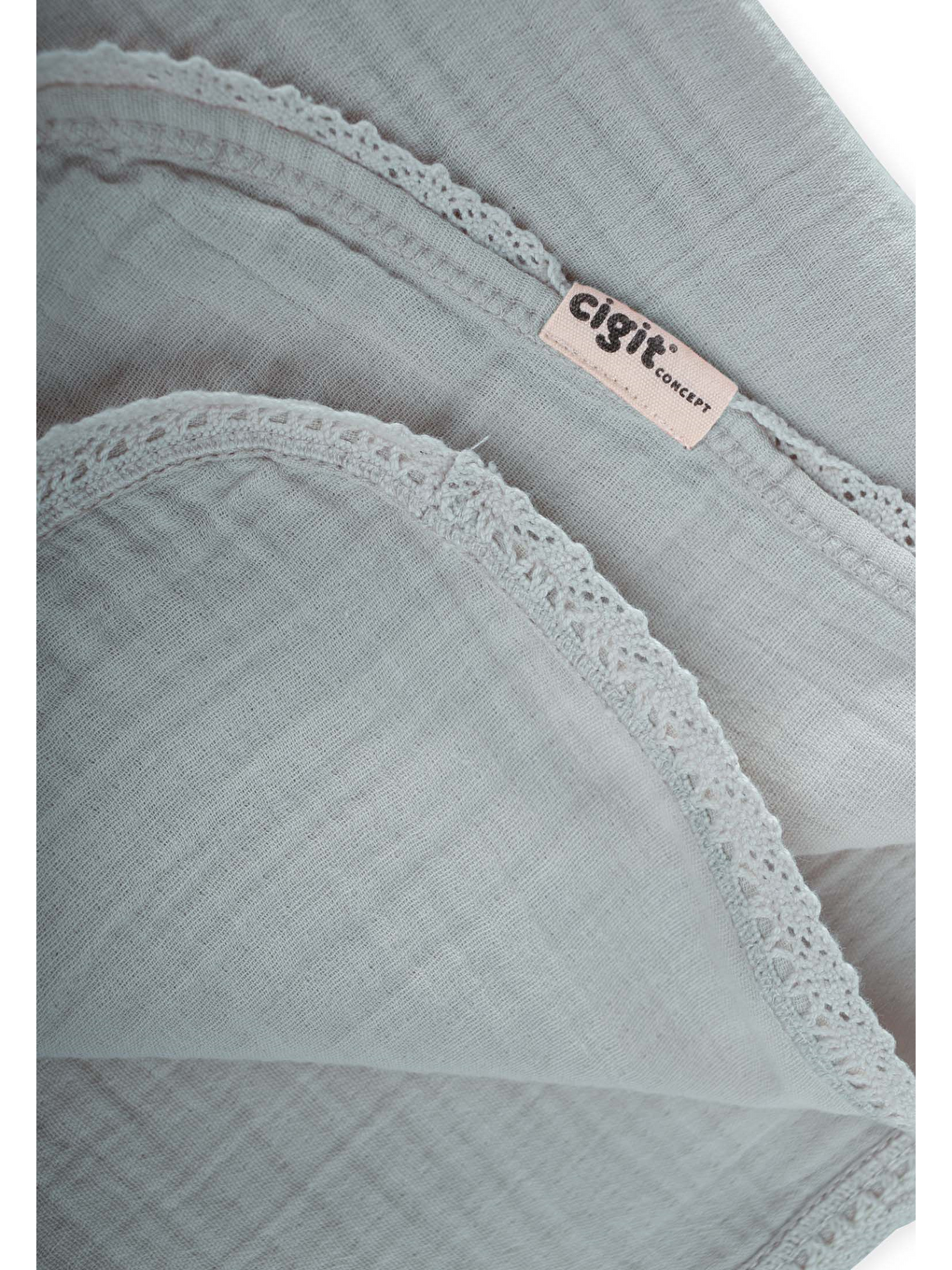Dantel İşlemeli Tekkat Müslin Battaniye 100X100 Cm +/- 3 Cm Mint Yeşil-2
