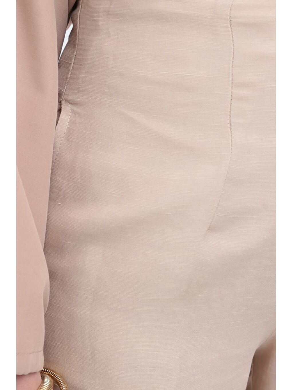 Bej-Bol Paça Keten Pantolon-3