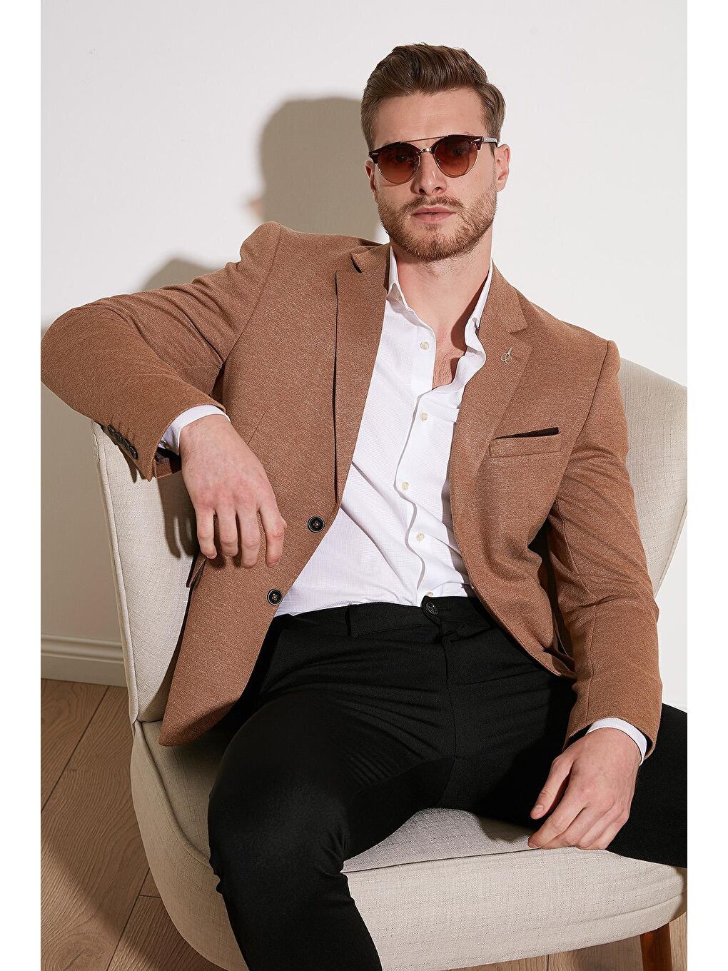 Kahverengi Slim Fit 6 Drop Çift Yırtmaçlı Blazer Erkek Ceket SAVUE-1