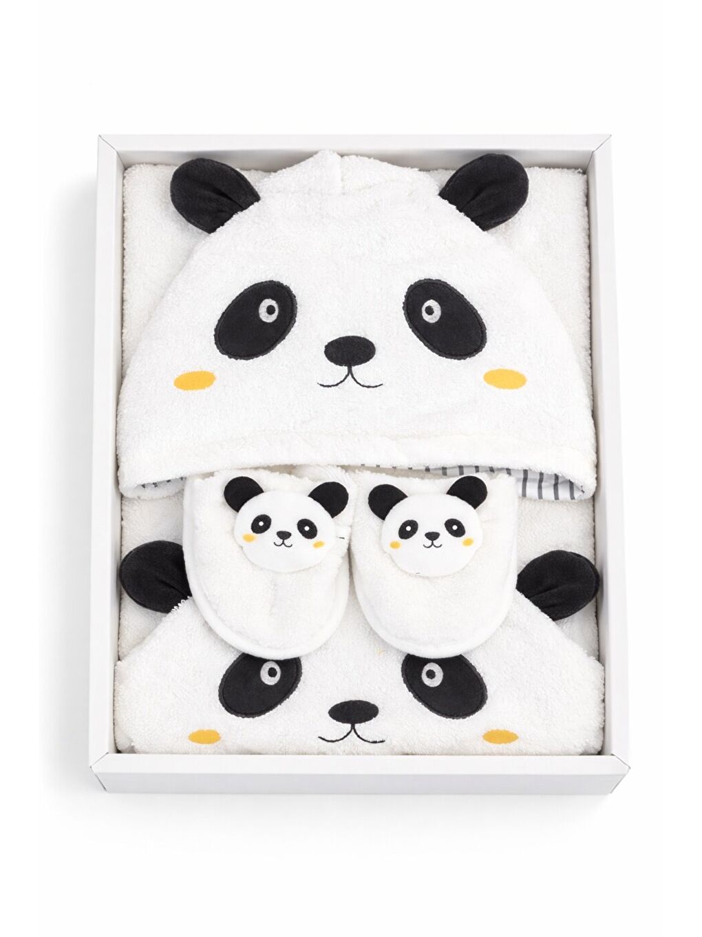 Siyah Unisex Hayvan Figürlü Bebek Bornoz Havlu Seti Yenidoğan Hediyelik Kutulu 0-24ay Pamuklu 3lü Takım