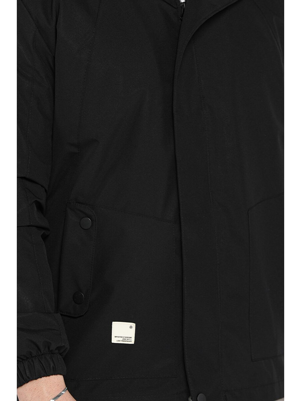 Siyah Erkek Fermuarlı Ve Çıtçıtlı Kapüşonlu Mevsimlik Mont-3