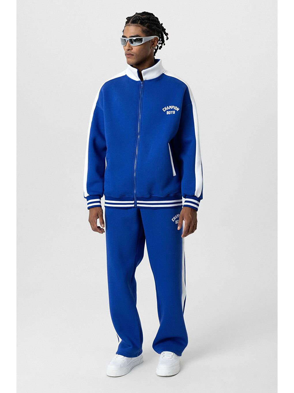 Mavi Baskılı Oversize Eşofman Takım Saks-4