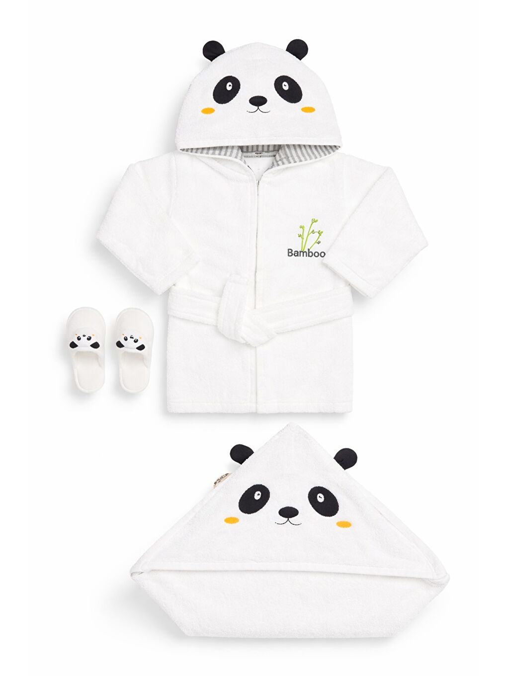 Siyah Unisex Hayvan Figürlü Bebek Bornoz Havlu Seti Yenidoğan Hediyelik Kutulu 0-24ay Pamuklu 3lü Takım-1