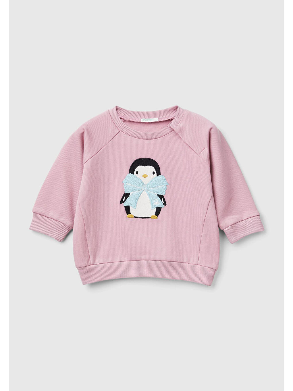 United Colors Of Benetton Pembe Bebek Gül Kurusu Önü Hayvan Motifli Bisiklet Yaka Reglan Kol Sweatshirt