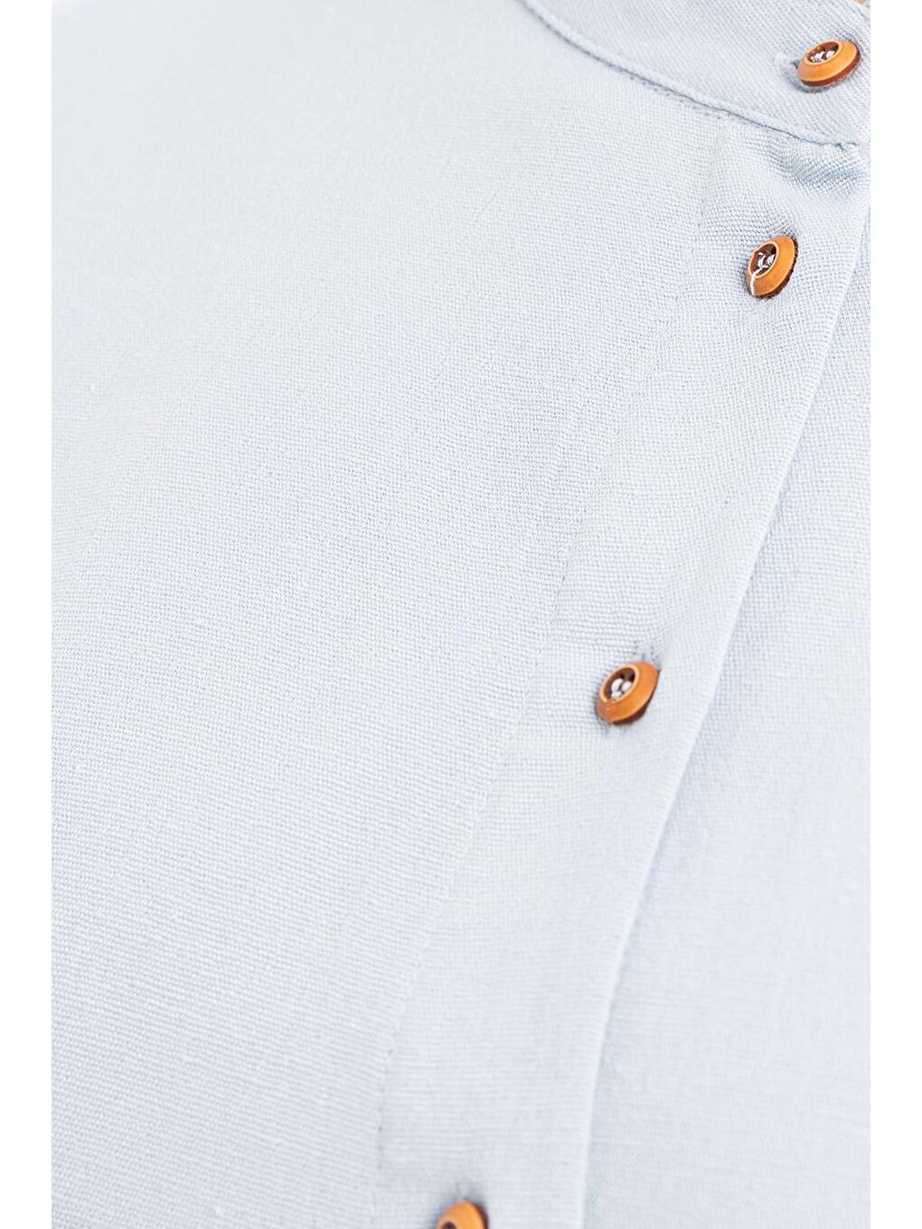 Beyaz Mavi-Büyük Cepli Keten Gömlek-4