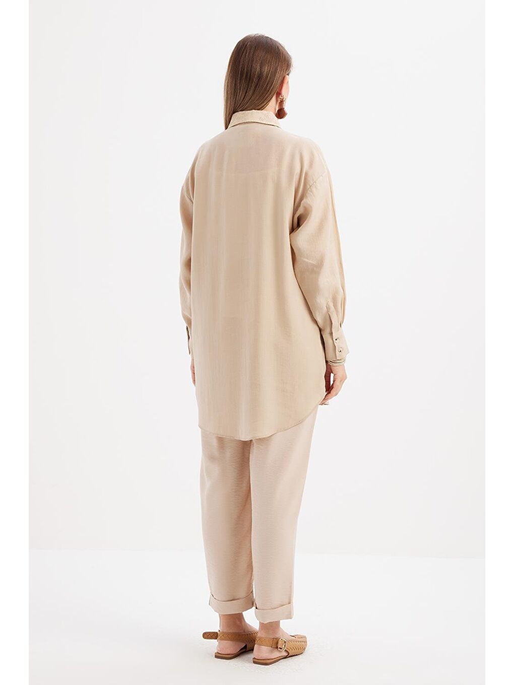 Bej-Fisto Detaylı Büyük Cepli Gömlek-3