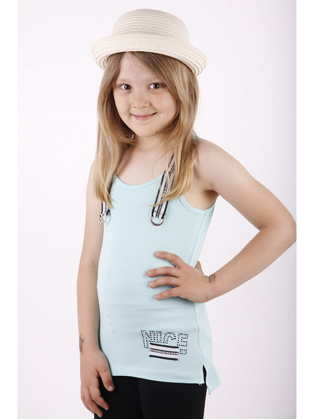 Turkuaz Kız Çocuk Omuz Şerit Aksesuarlı Atlet-2