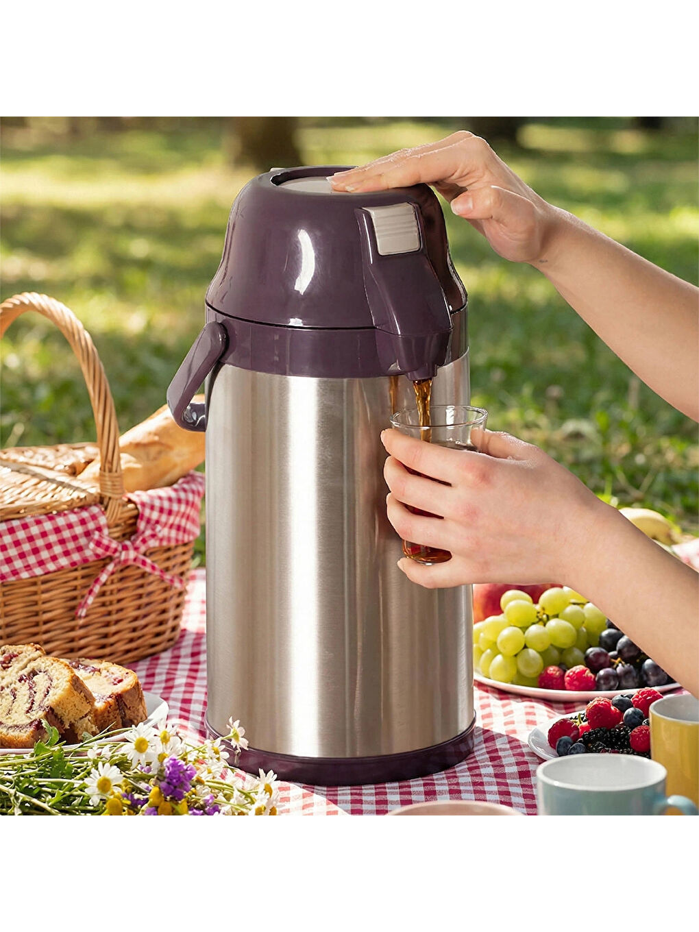 2008-2 Çift Kat Paslanmaz Çelik Termos Çay Termosu Su Termosu 3,5lt Lila-1