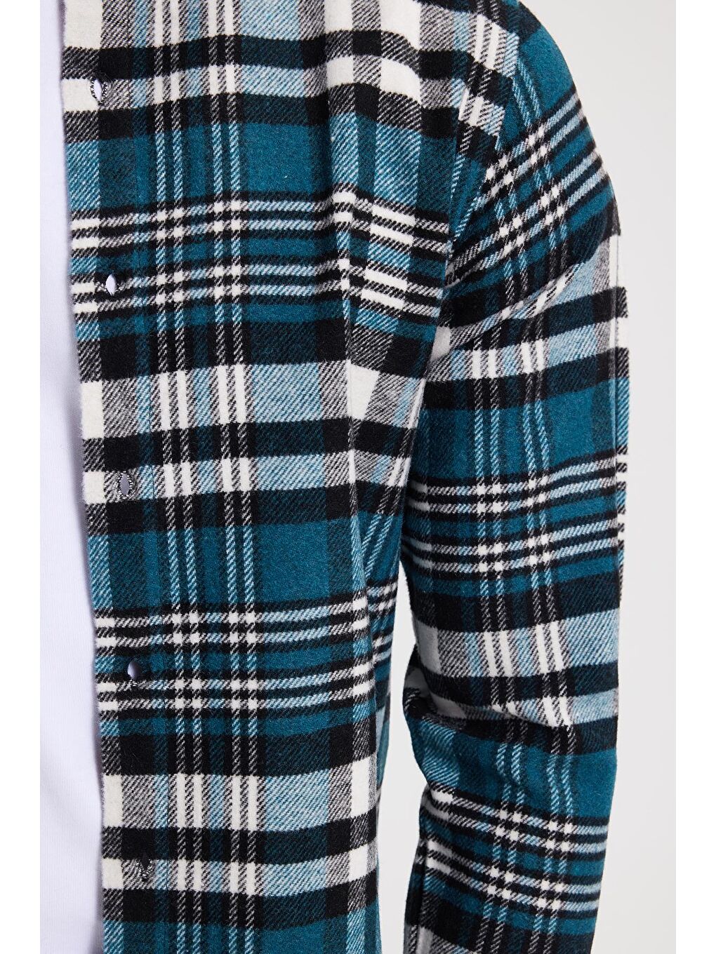 Petrol Erkek Slim Fit Dar Kesim Kareli Kışlık Oduncu Gömlek-3