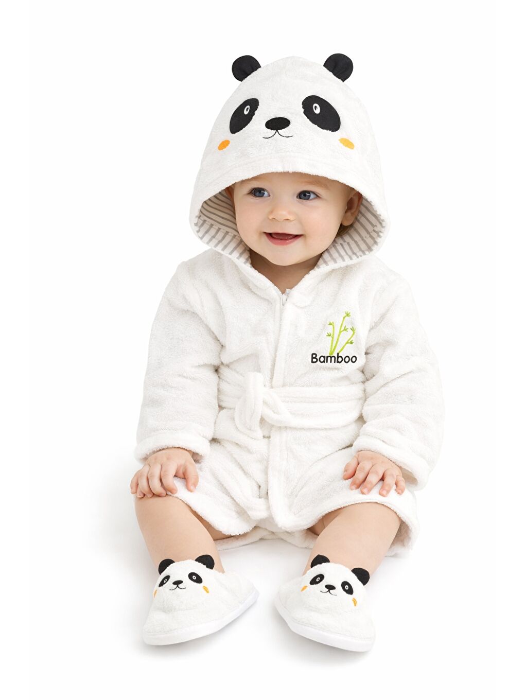 Siyah Unisex Hayvan Figürlü Bebek Bornoz Havlu Seti Yenidoğan Hediyelik Kutulu 0-24ay Pamuklu 3lü Takım-4