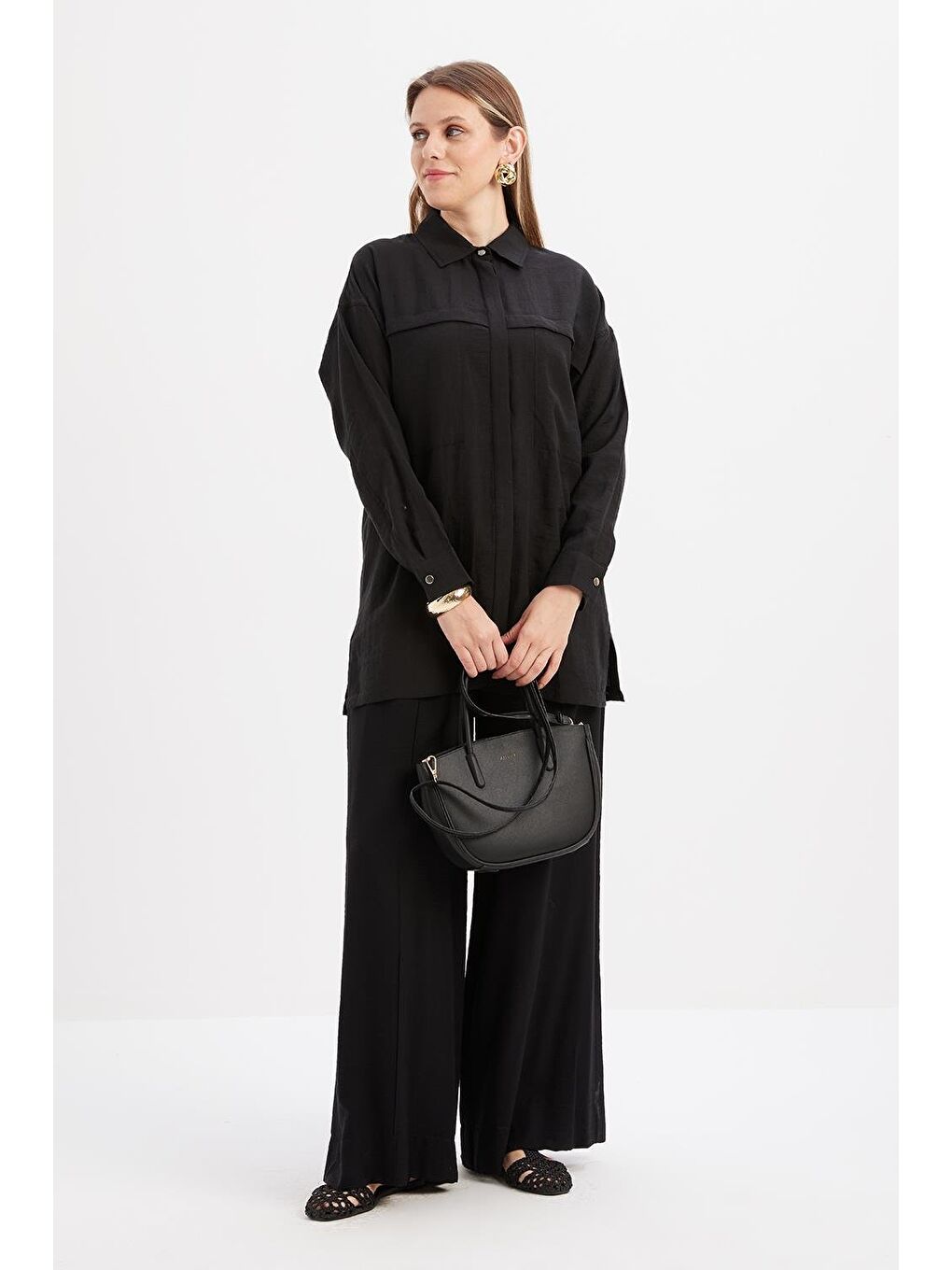 Siyah-Cepli Gizli Patlı Gömlek Tunik-1