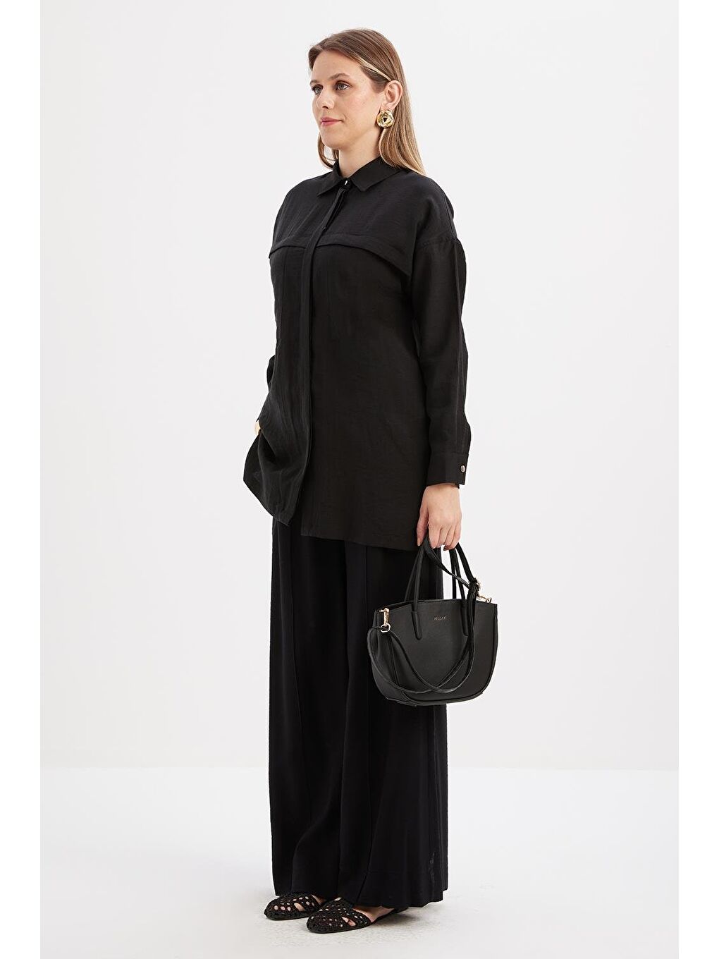 Siyah-Cepli Gizli Patlı Gömlek Tunik-2