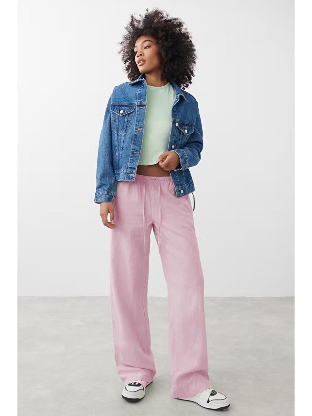 Pembe Elastik Belli Bol Kesim Pantolon Mg2020