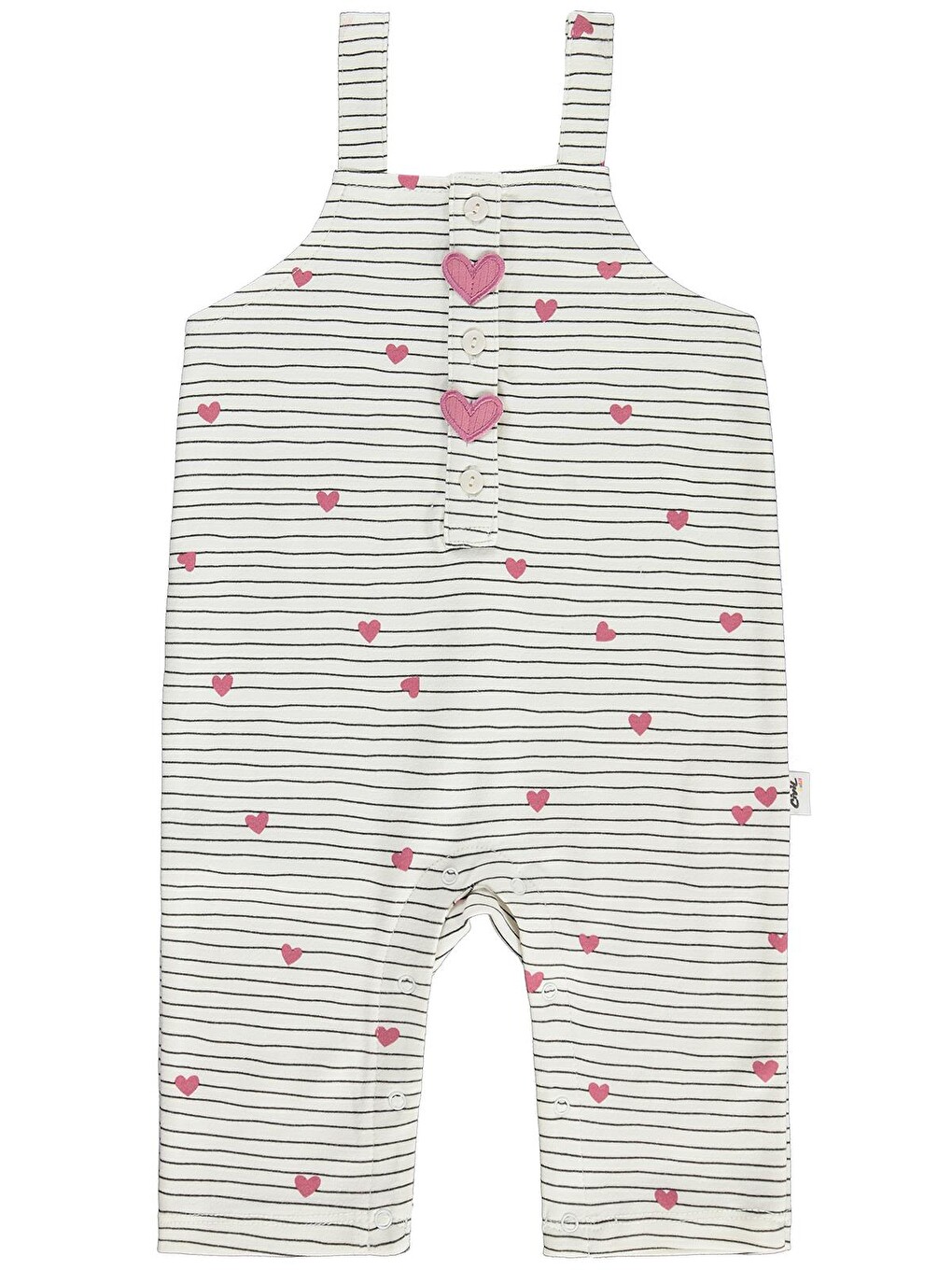 Baby Çizgi Kalp Empirme 6-18 Ay Tulum - Ekru-1