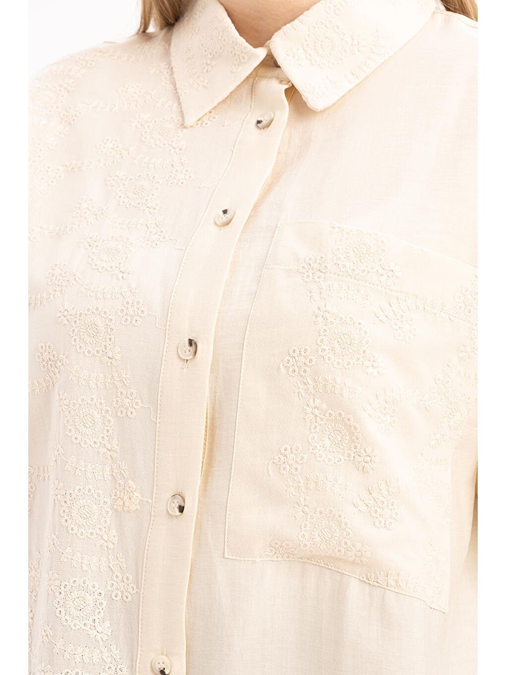 Açık Bej-Fisto Detaylı Büyük Cepli Gömlek-4