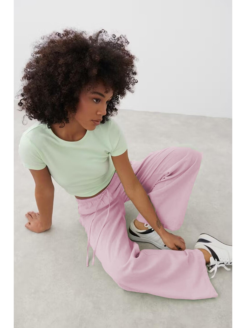 Pembe Elastik Belli Bol Kesim Pantolon Mg2020-1