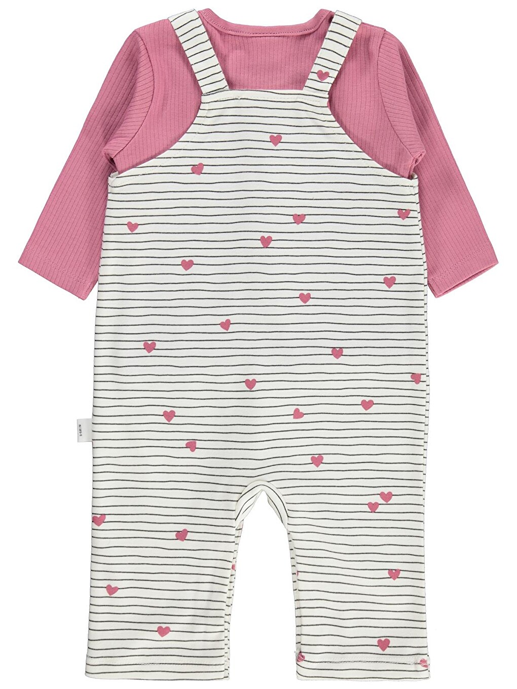 Baby Çizgi Kalp Empirme 6-18 Ay Tulum - Ekru-3