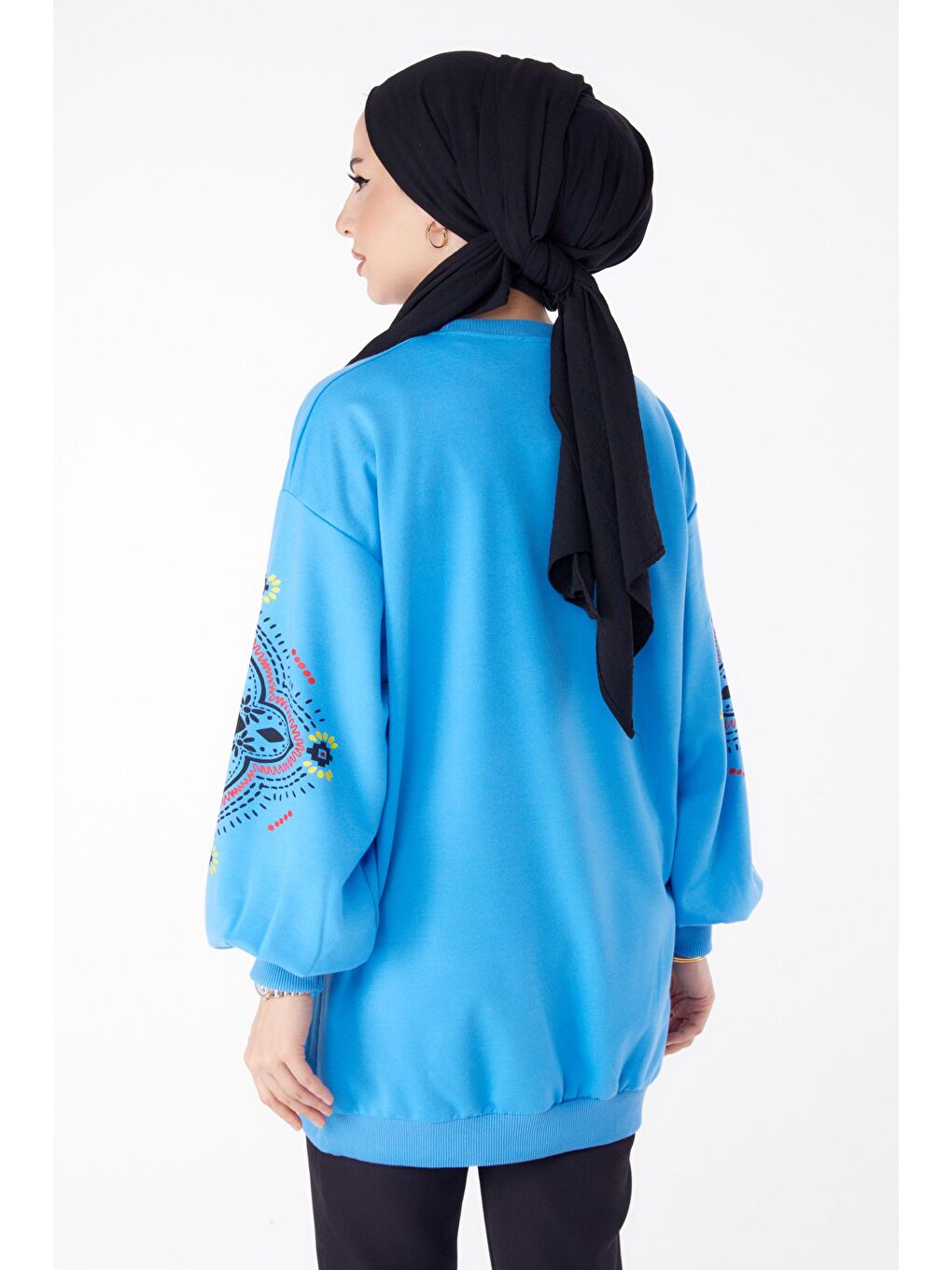 Bisiklet Yaka Kadın Mavi Sweat - 23129-3