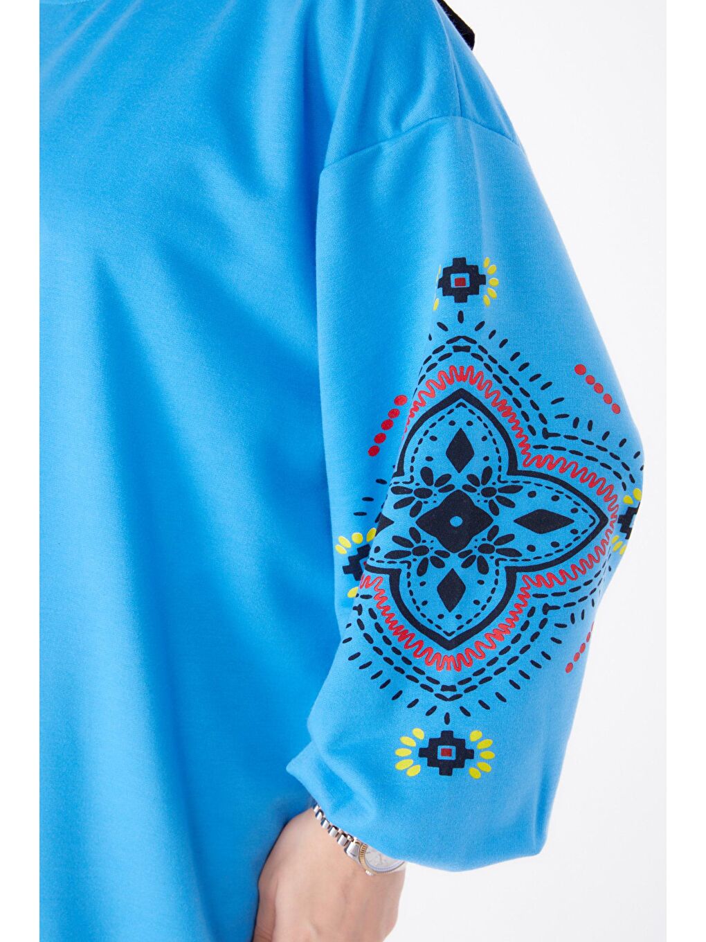 Bisiklet Yaka Kadın Mavi Sweat - 23129-4