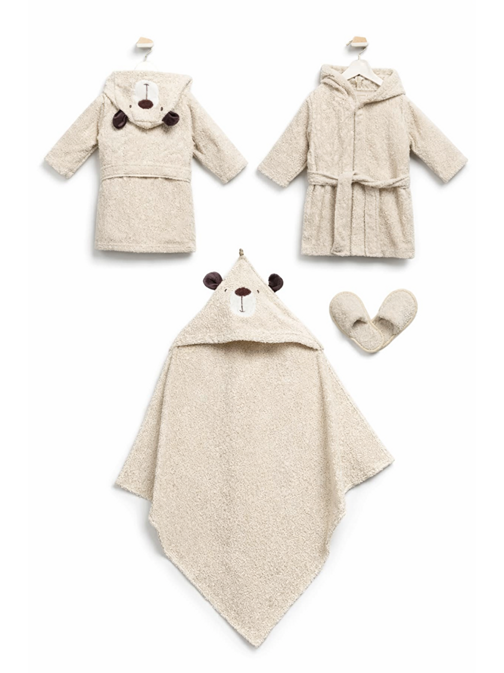 Kahverengi Unisex Hayvan Figürlü Bebek Bornoz Havlu Seti Yenidoğan Hediyelik Kutulu 0-24ay Pamuklu 3lü Takım-1