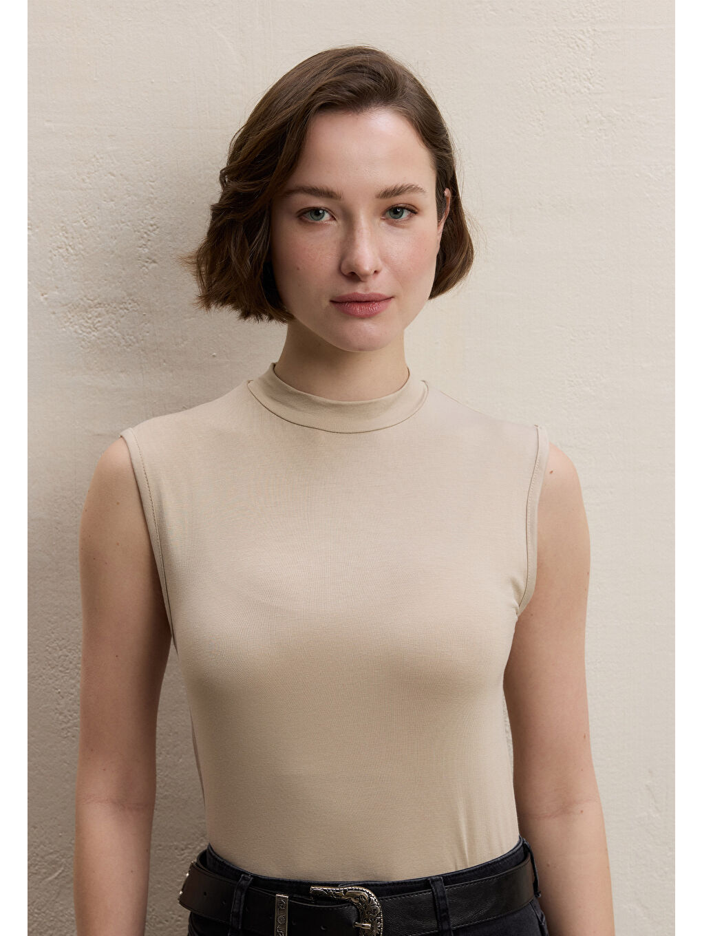 Bej SIFIR KOL BAMBU BODY NUDE-3