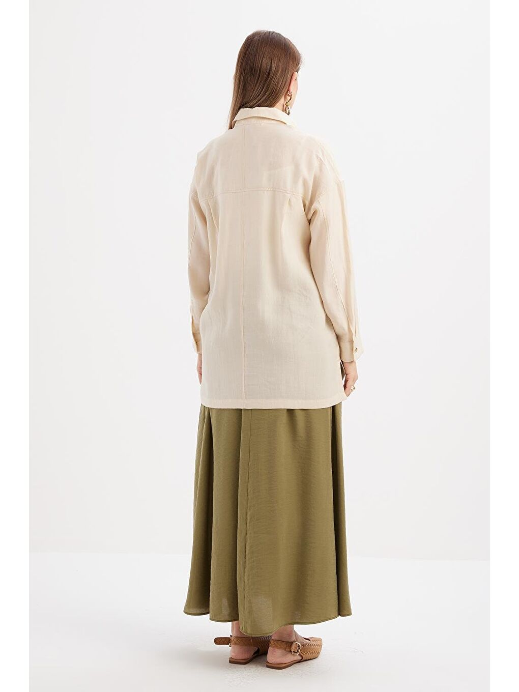 Açık Bej-Cepli Gizli Patlı Gömlek Tunik-3