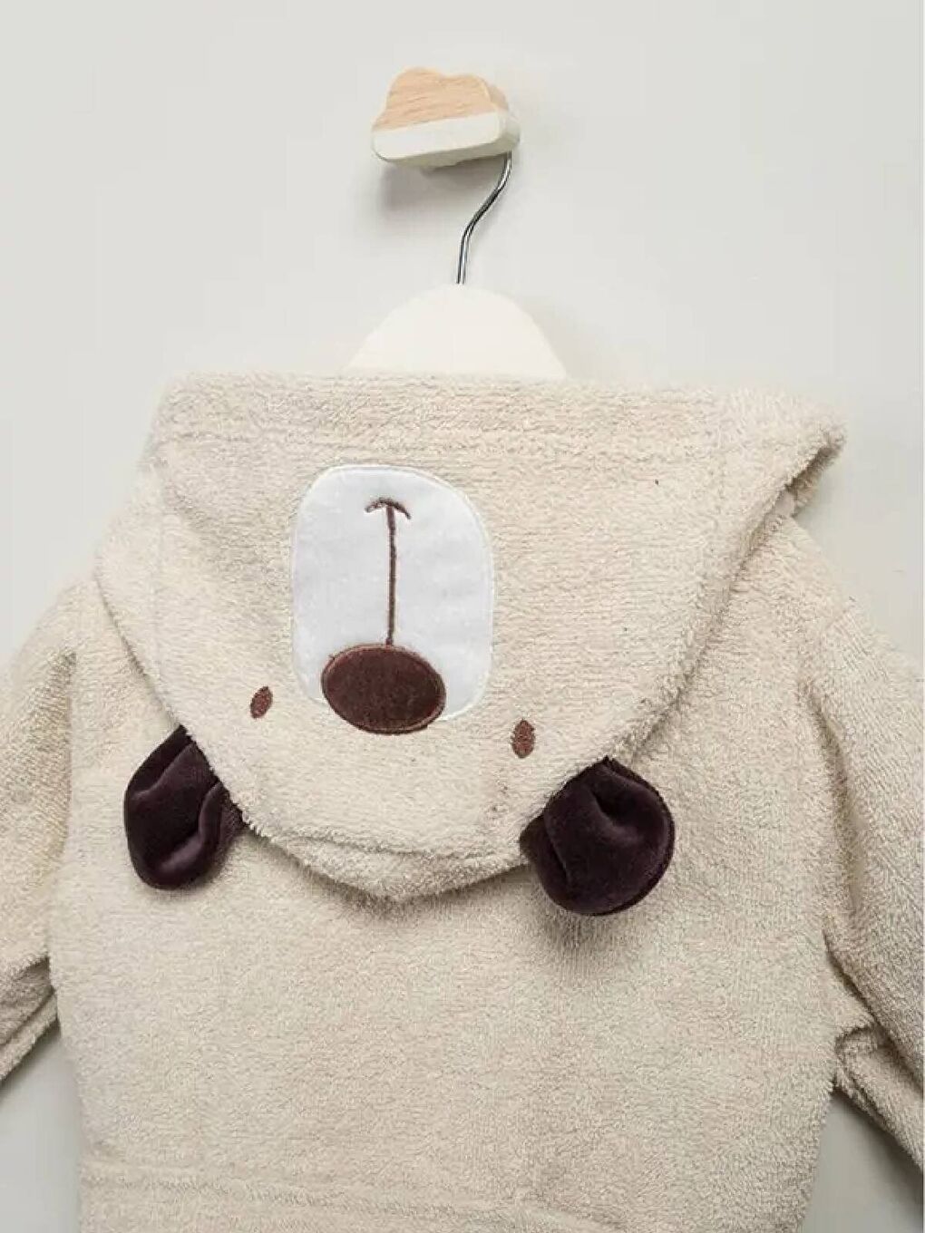 Kahverengi Unisex Hayvan Figürlü Bebek Bornoz Havlu Seti Yenidoğan Hediyelik Kutulu 0-24ay Pamuklu 3lü Takım-4