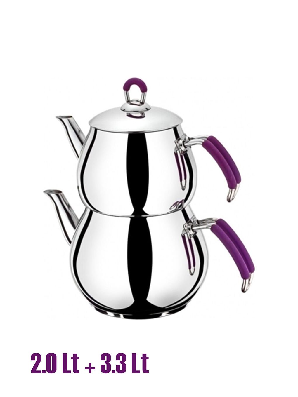 Metal Kulp Mürdüm Küre Maxi Boy Paslanmaz Çelik İndüksiyon Tabanlı 2-3,3 L Çaydanlık Takımı-1