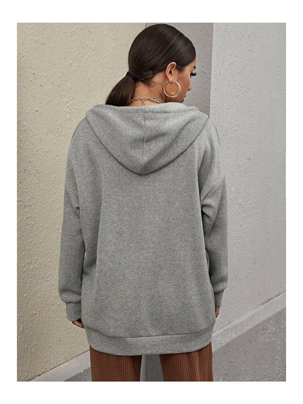 Trendseninle Gri Kadın Gri Fermuarlı Sweatshirt - 4