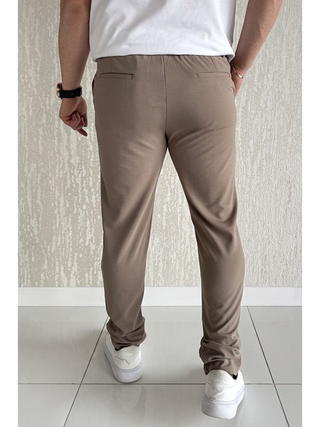 Bej Bel Bağcıklı Fermuarlı Erkek Jogger Pantolon-2
