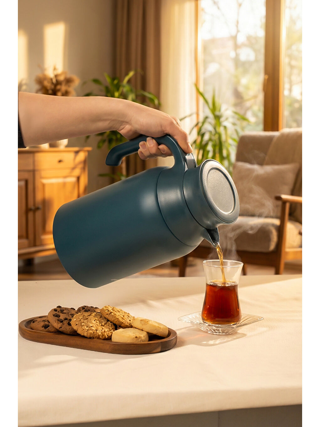 Cooker 2089-1 2 Litre Çift Kat Paslanmaz Çelik Termos Çay Termosu Su Termosu Mavi-1