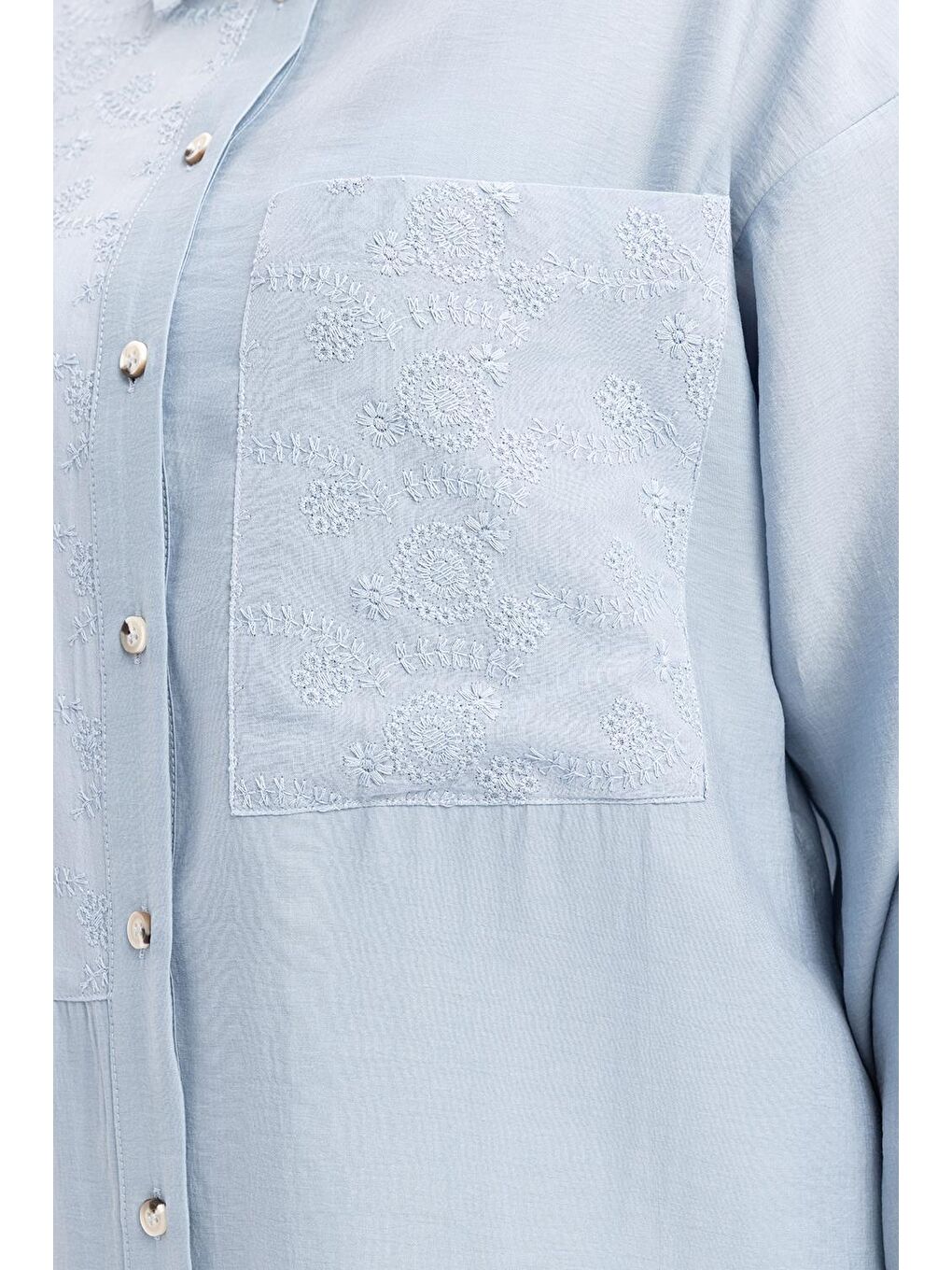 Kahverengi Mavi-Fisto Detaylı Büyük Cepli Gömlek-4