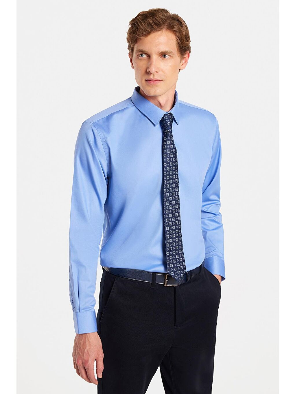 Erkek Slim Fit Non-Iron Pamuklu Doğa Dostu Ekoteks Belgeli Ütü Gerektirmez Mavi Gömlek