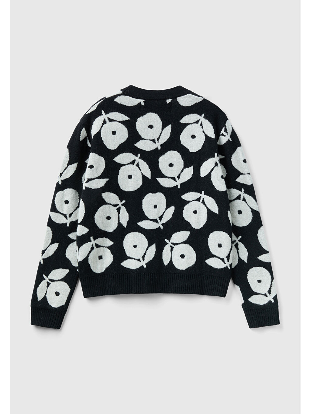 Kadın Siyah Yün Karışımlı Çiçek Desenli Hırka-2